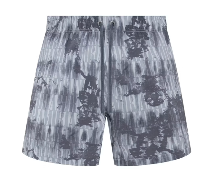 AMIRI Tie Dye All Over Logo Swim Shorts Grey