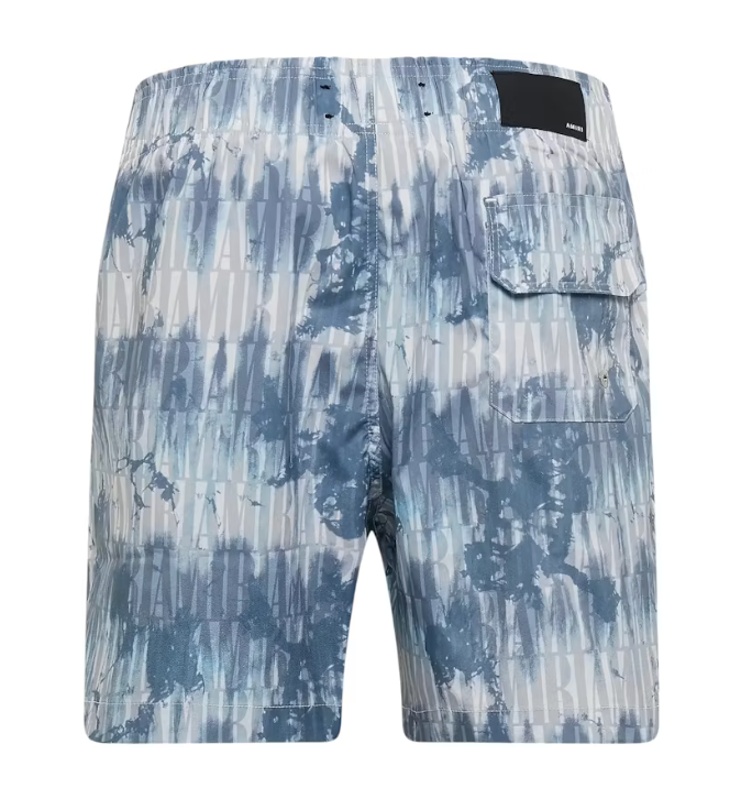 AMIRI Tie Dye All Over Logo Swim Shorts Blue