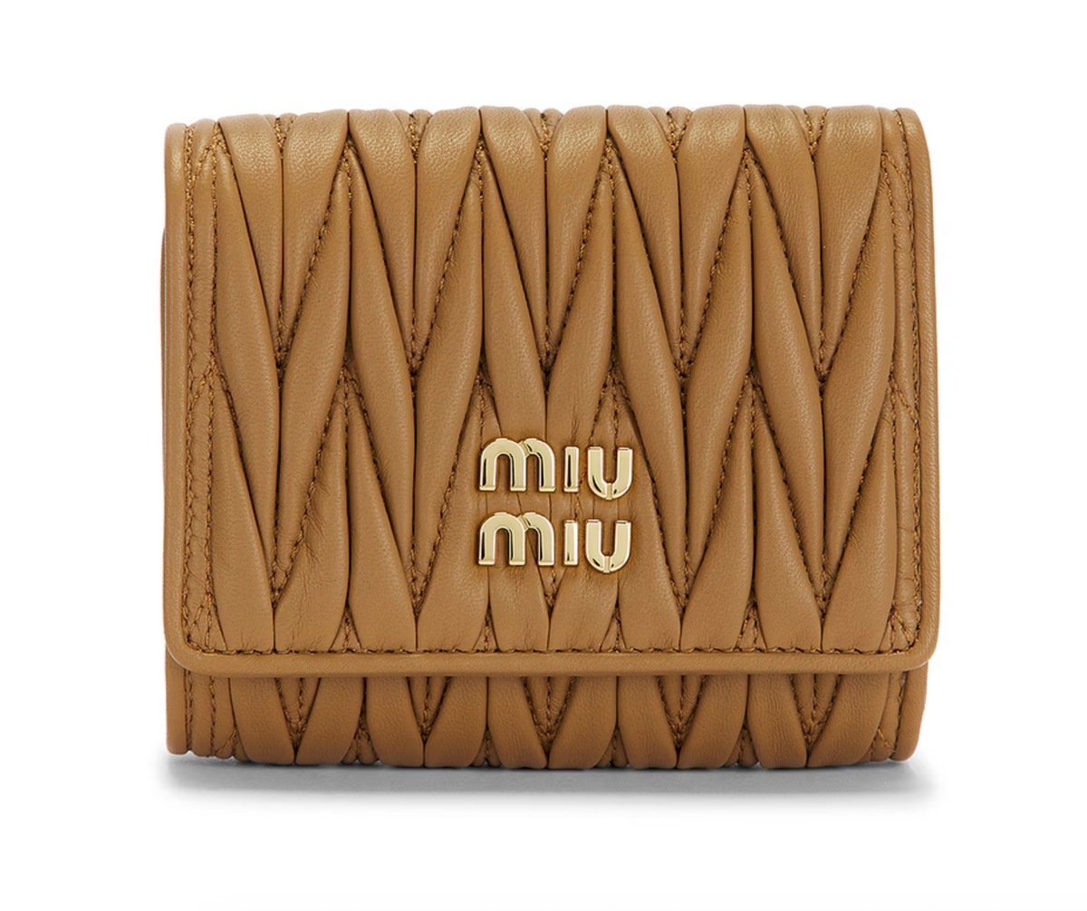 Miu Miu matelassé nappa leather wallet Caramel