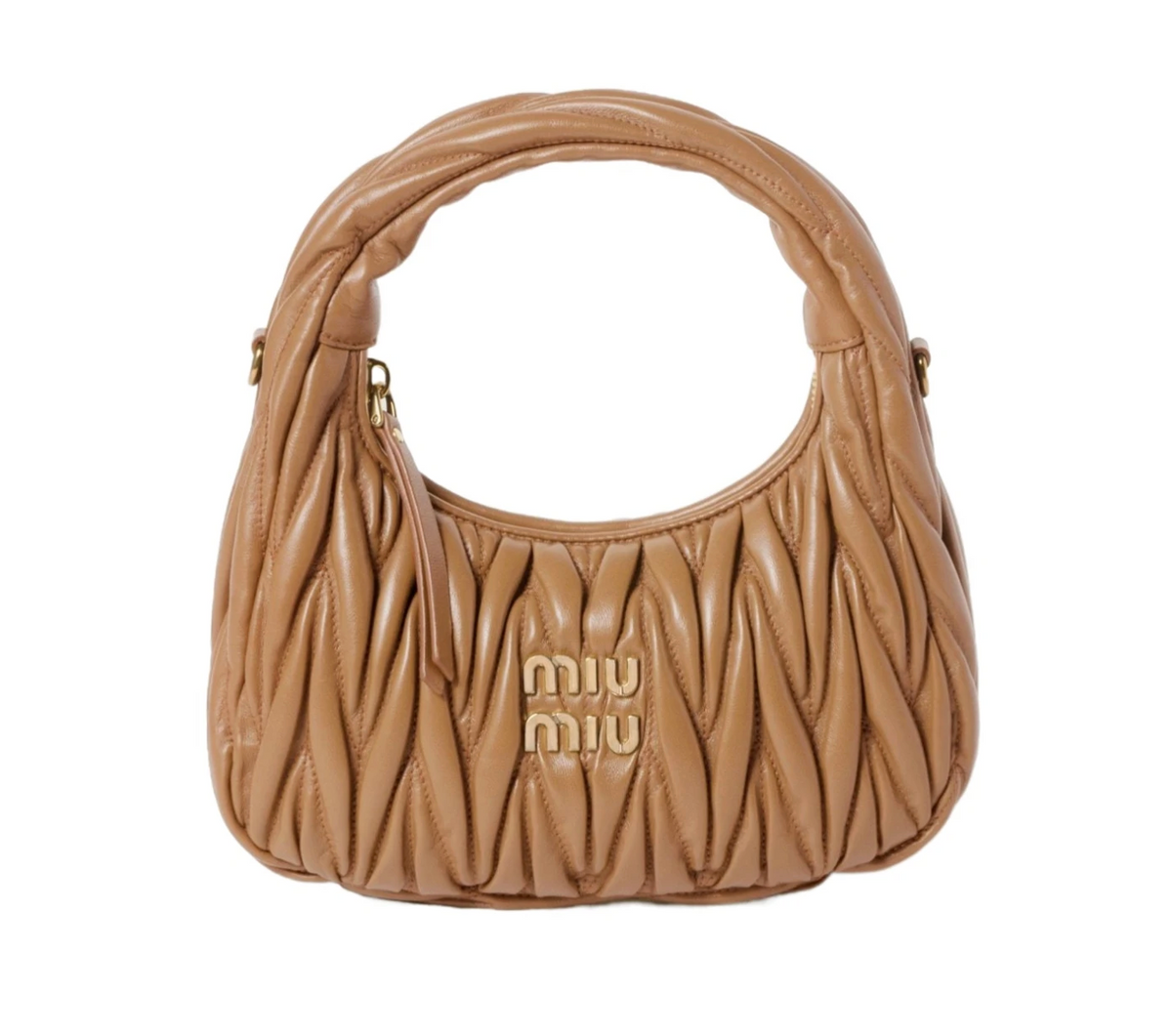 Miu Miu Wander matelassé nappa leather hobo bag Caramel