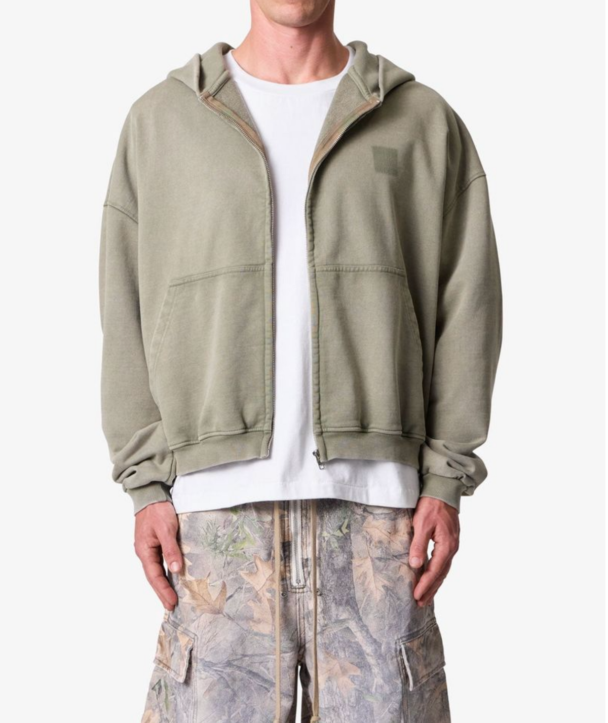 MNML Vintage Washed Zip Up Hoodie Olive