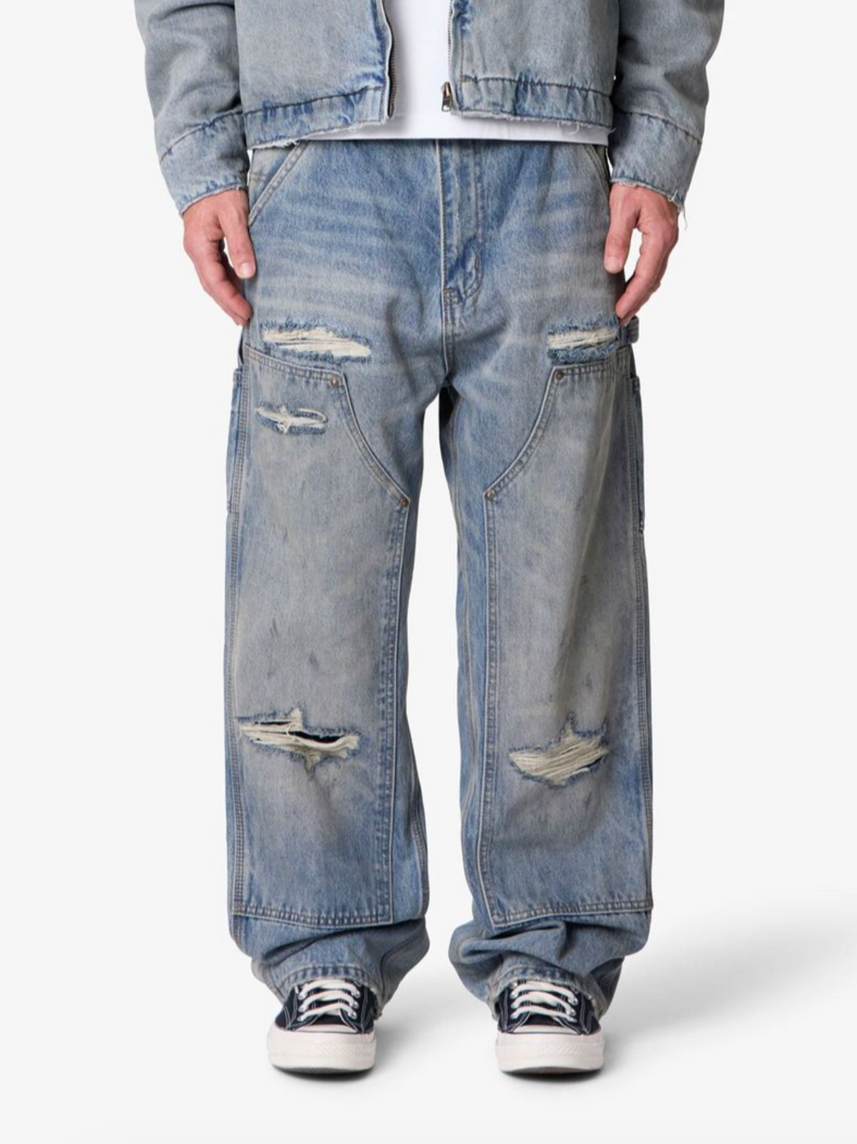 MNML Ultra Baggy Distressed Work Denim Vintage Blue