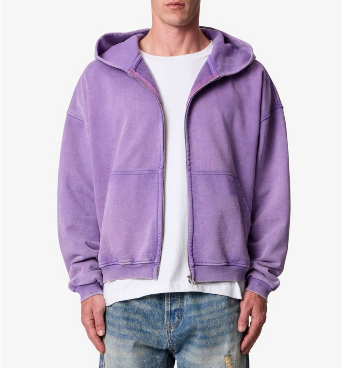 MNML Vintage Washed Zip Up Hoodie Purple
