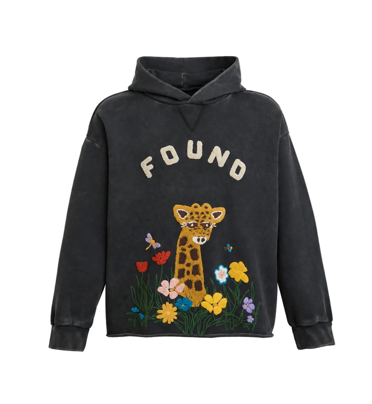 FOUND Embroidered Wildlife Hoodie Black