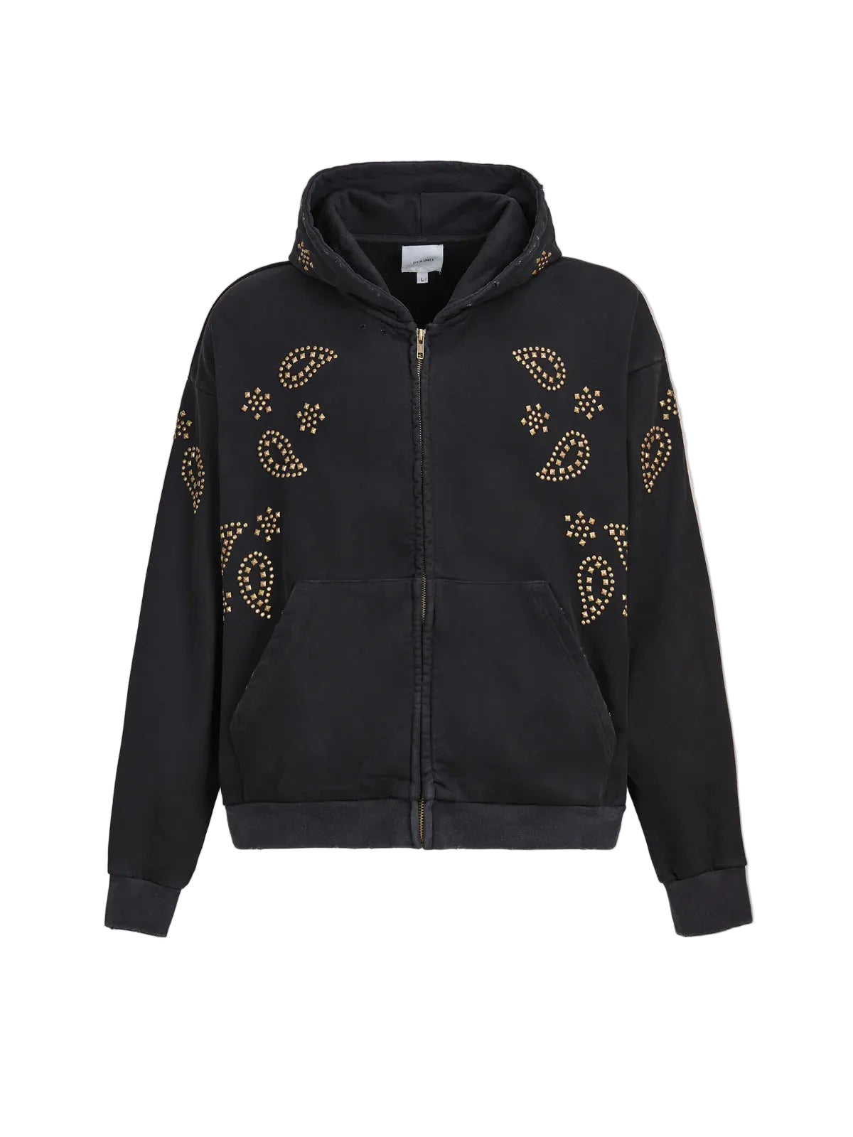 FOUND Studded Zip Up Hoodie Black