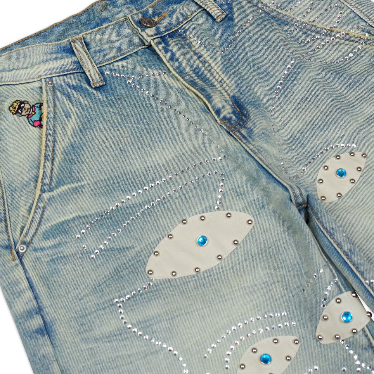 KID SUPER Studded Face Jeans Blue