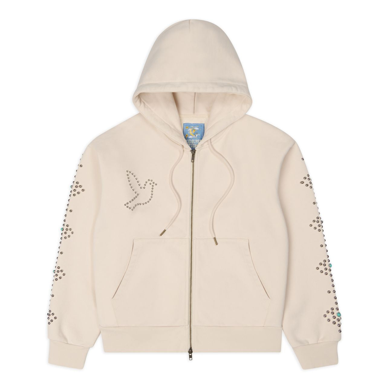 KID SUPER Dove & Eye Studded Hoodie Vintage white