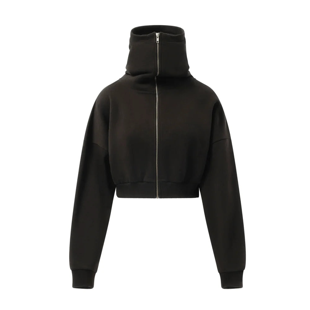 ENTIRE STUDIOS CROPPED FULL ZIP HOODIE IN SOOT
