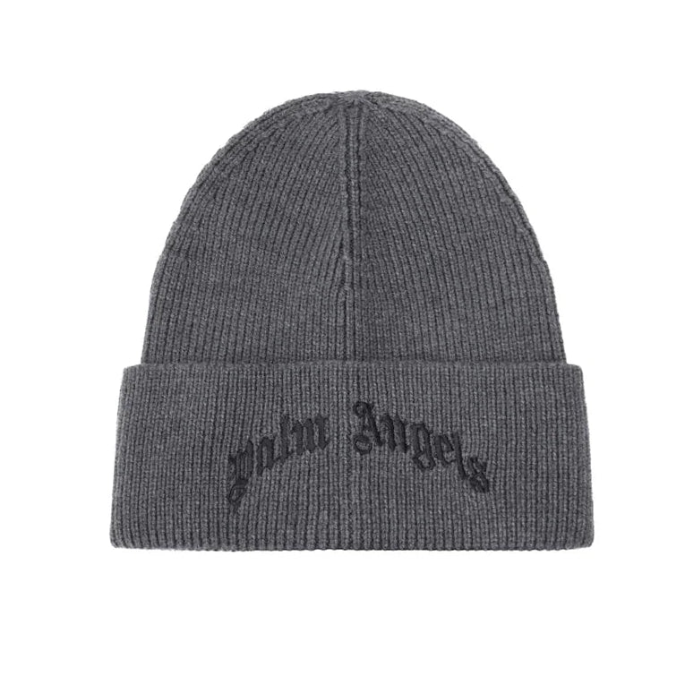 PALM ANGELS CURVED LOGO BEANIE ANTHRACITE