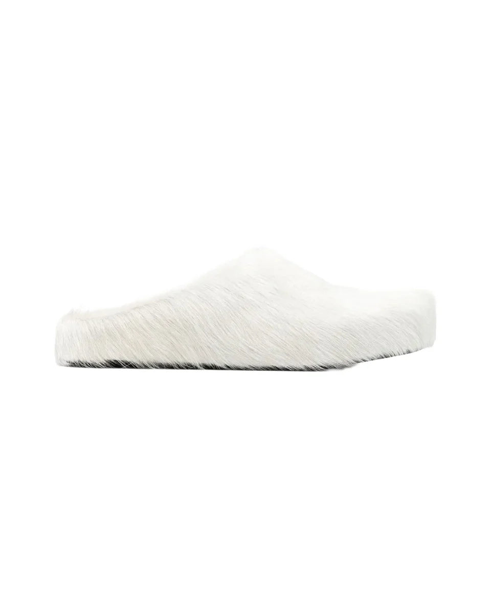 MARNI WHITE LOGO HAIR CALFSKIN FUSSBETT SABOT