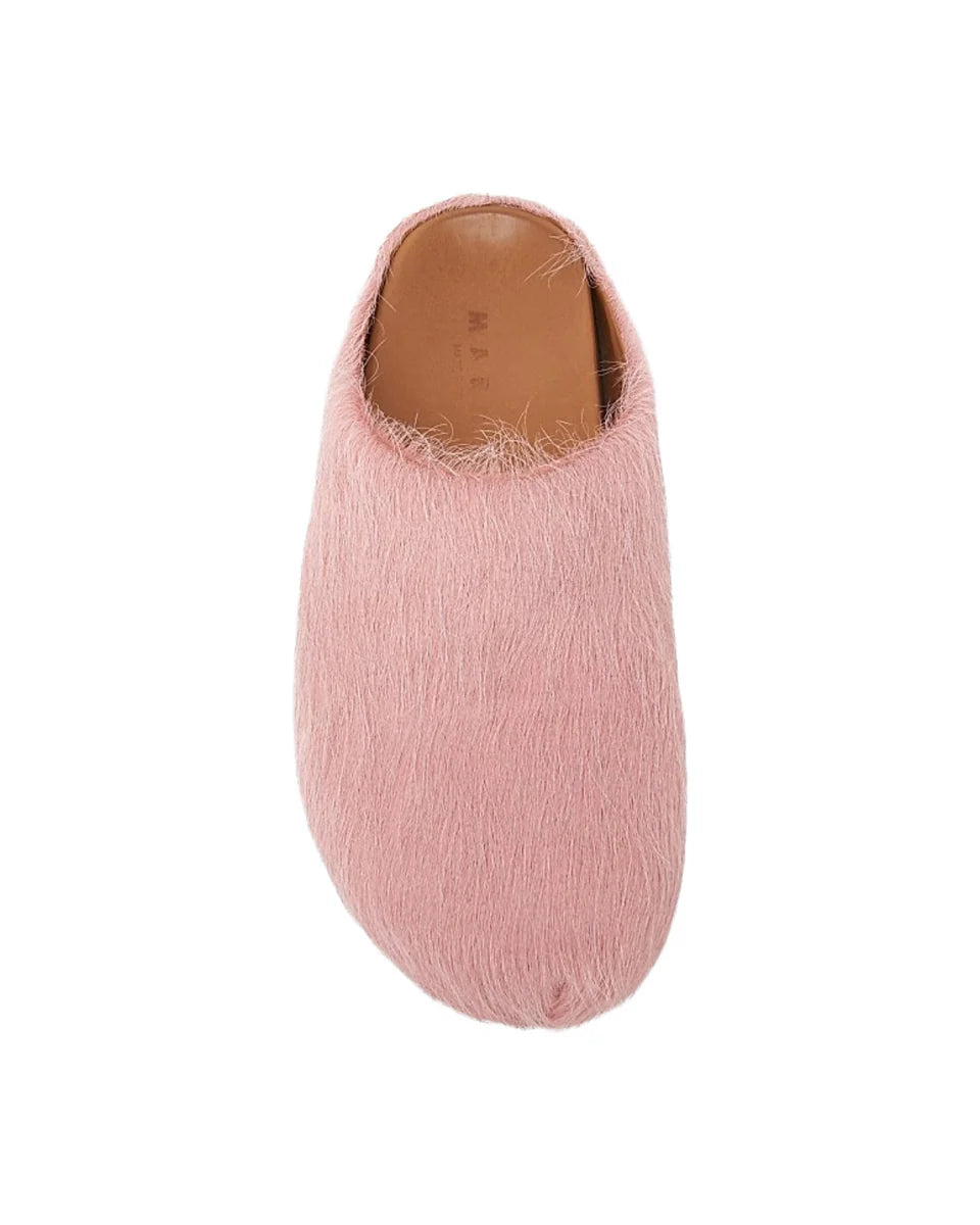 Marni LIGHT PINK LOGO HAIR CALFSKIN FUSSBETT SABOT