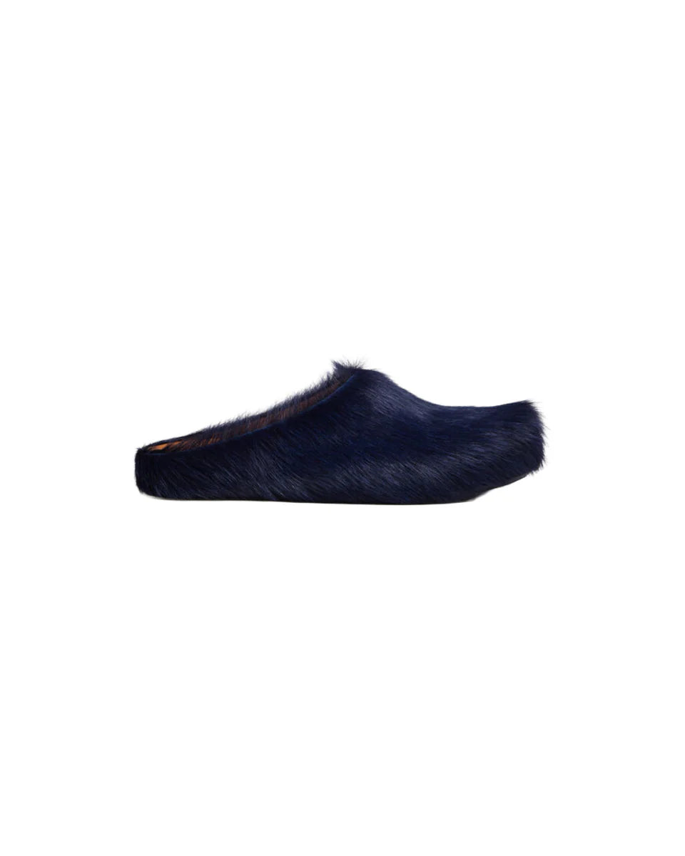 MARNI DEEP BLUE LOGO HAIR CALFSKIN FUSSBETT SABOT