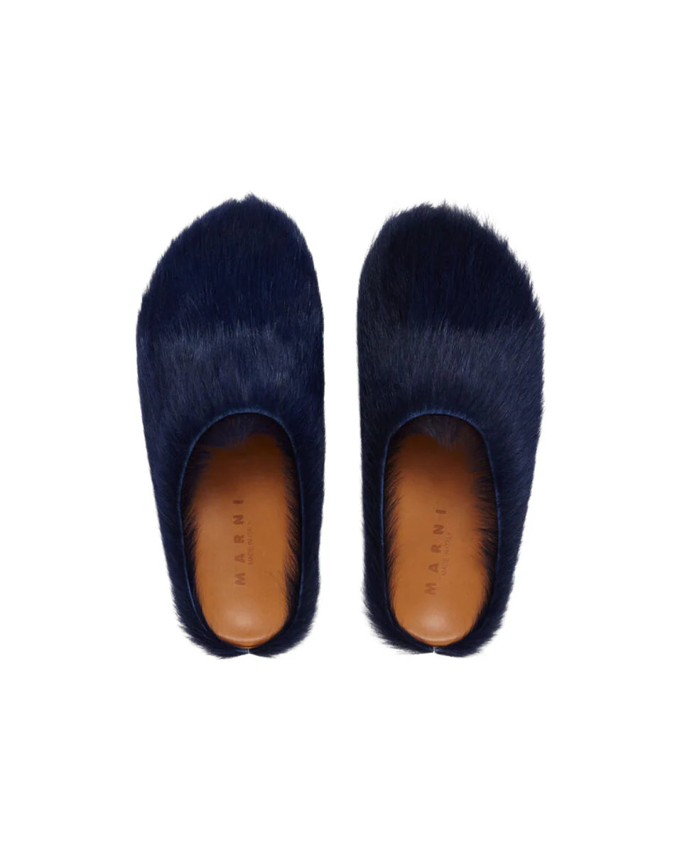 MARNI DEEP BLUE LOGO HAIR CALFSKIN FUSSBETT SABOT