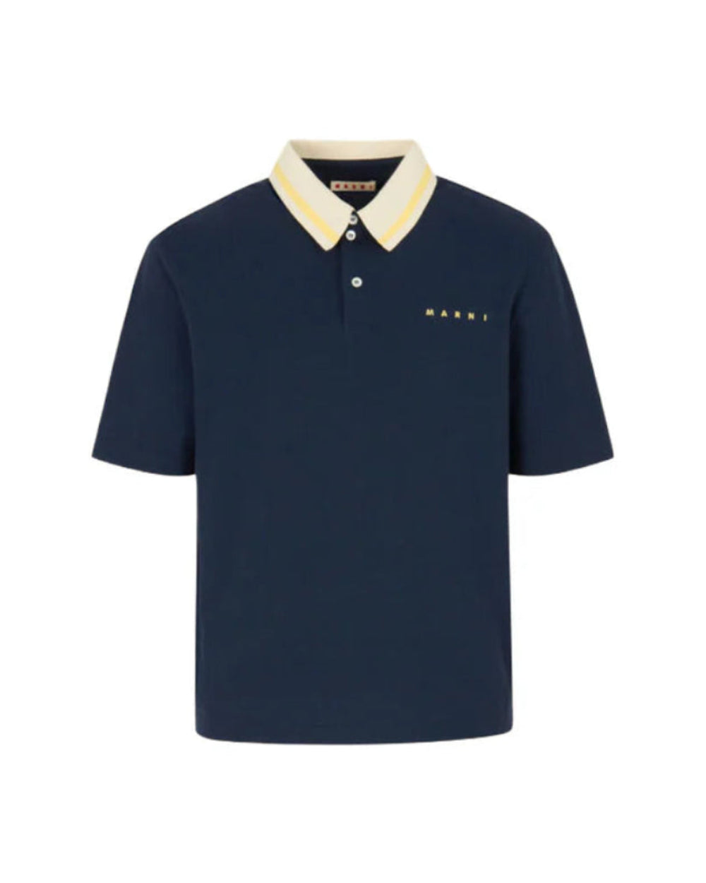 MARNI DEEP BLUE PIQUÉ POLO SHIRT WITH STRIPPED COLLAR