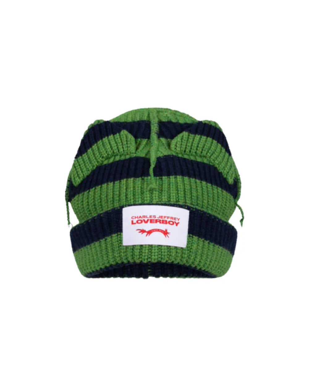 CHARLES JEFFREY LOVERBOY SUPERSIZED CHUNKY EARS BEANIE IN GREEN NAVY
