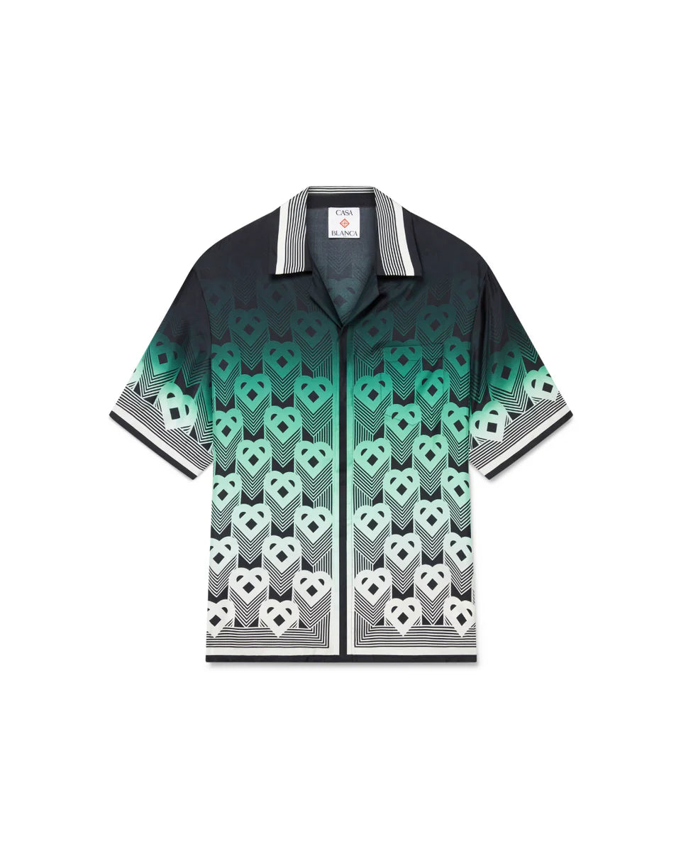 CASA BLANCA GRADIENT MONOGRAM SHORT SLEEVE SILK SHIRT