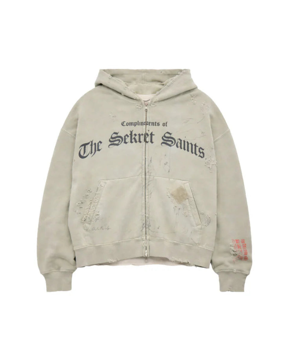SEKRIT SAINTS STAMP ZIP-UP HOODIE