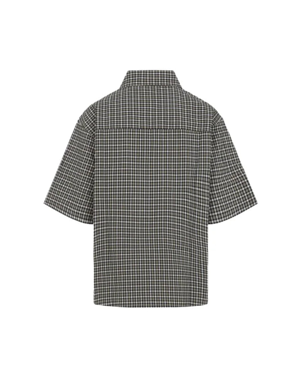 MARTINE ROSE CHECK-SLEEVE POLO SHIRT BLUE