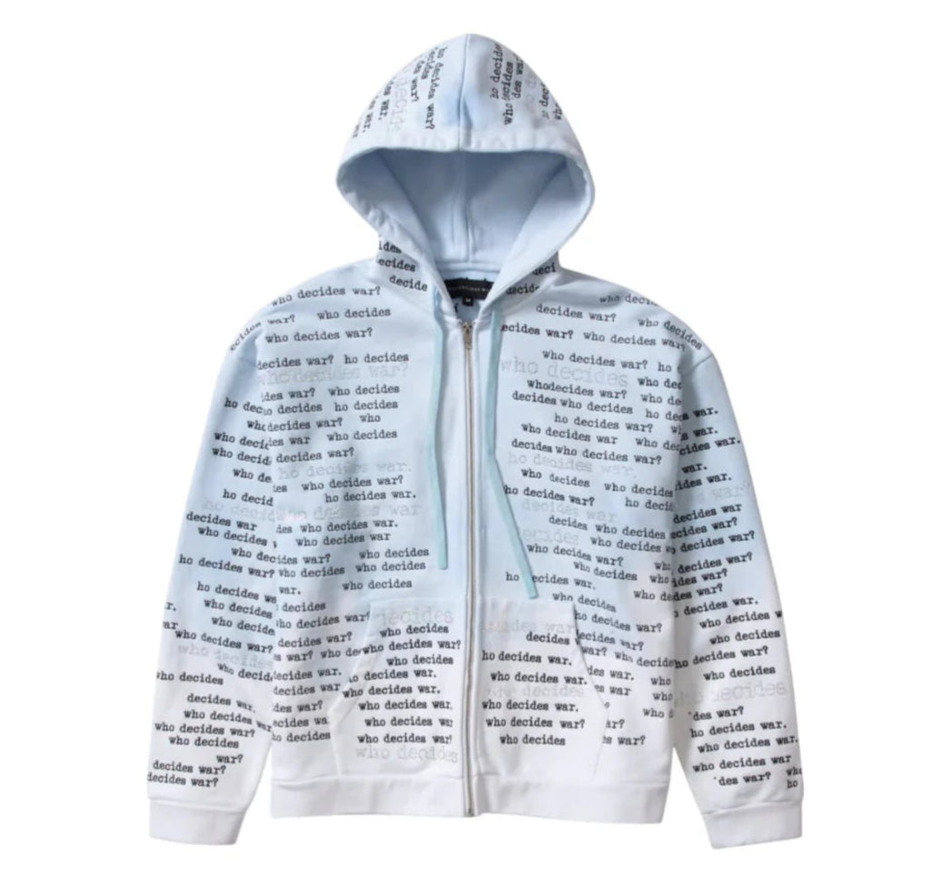 Who Decides War Scripture Zip Up Hoodie Light Blue