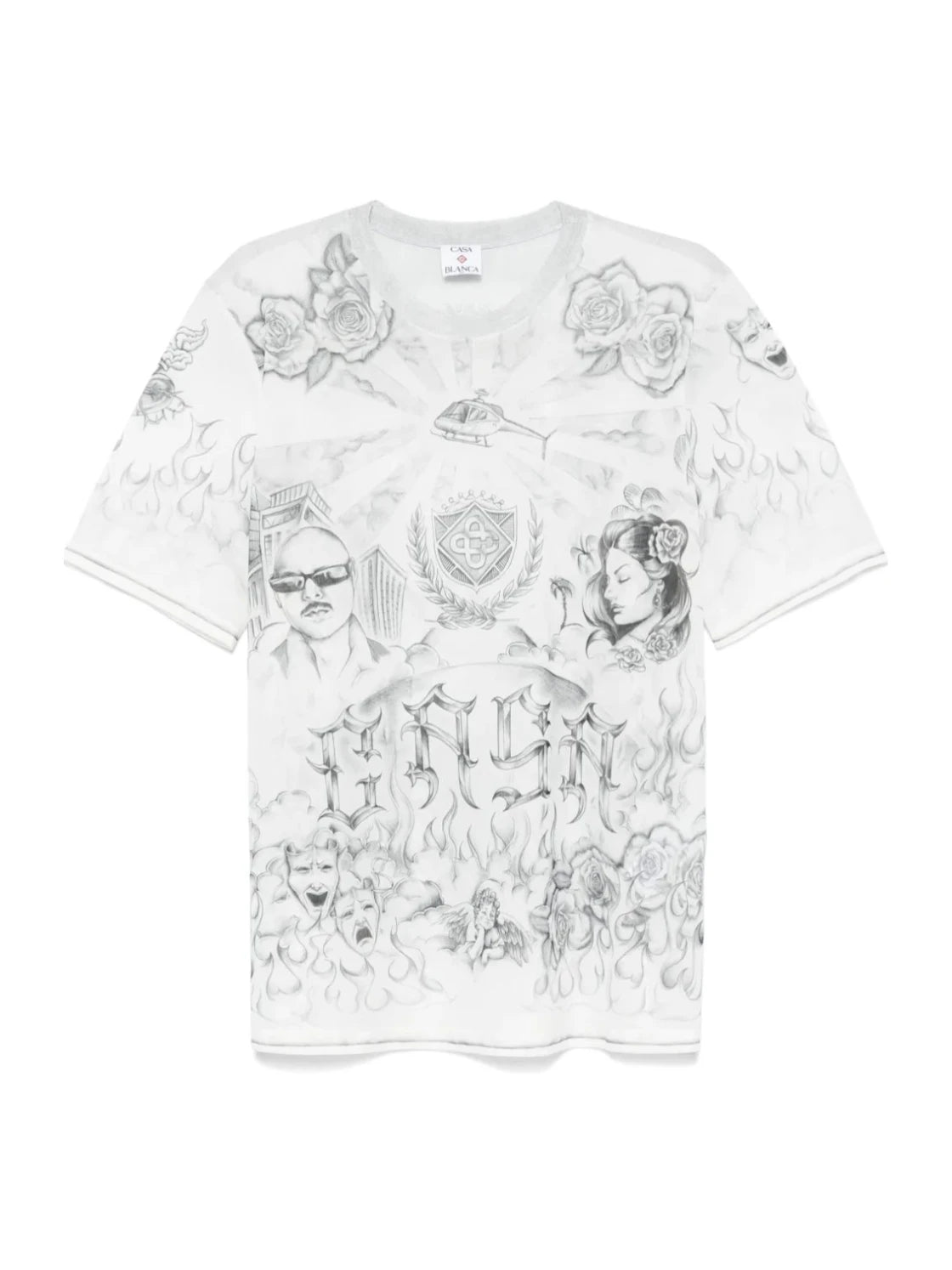 Casablanca tattoo print mesh T-shirt