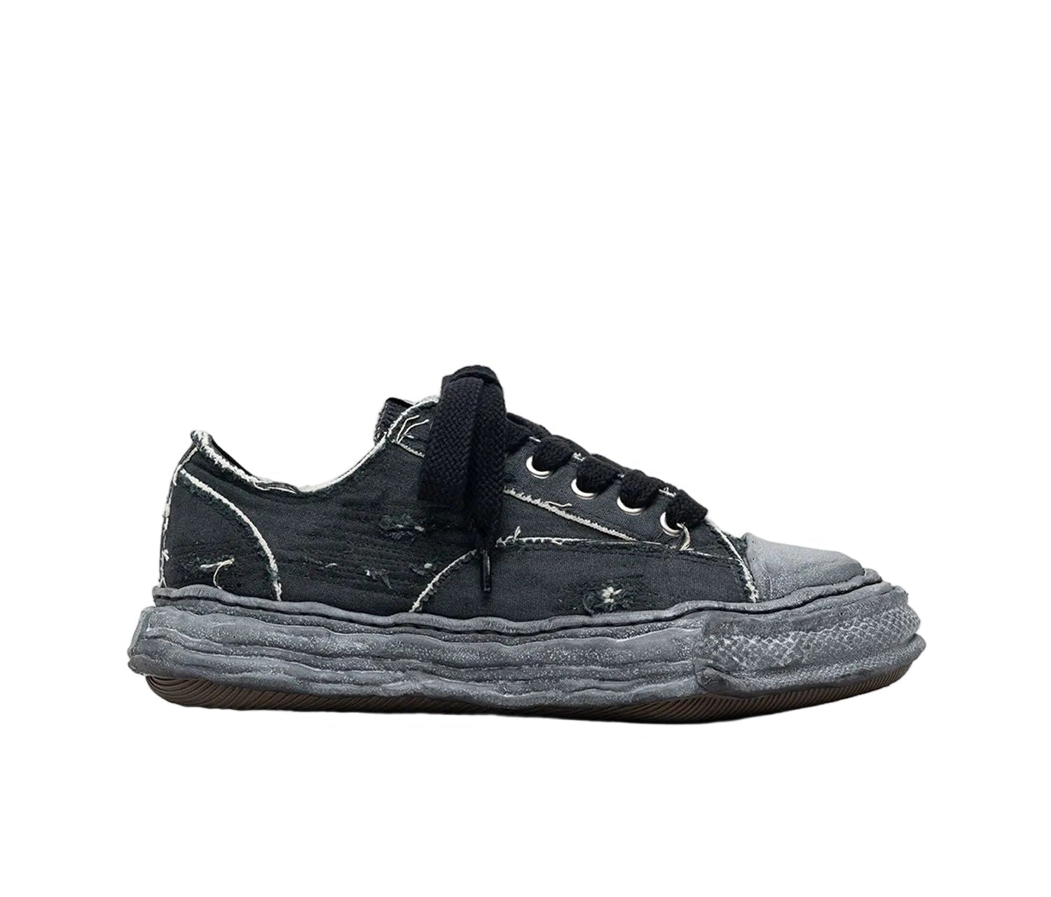 Maison MIHARA YASUHIRO Black 'Peterson23' OG Sole Ripped Overdye Canvas Sneakers