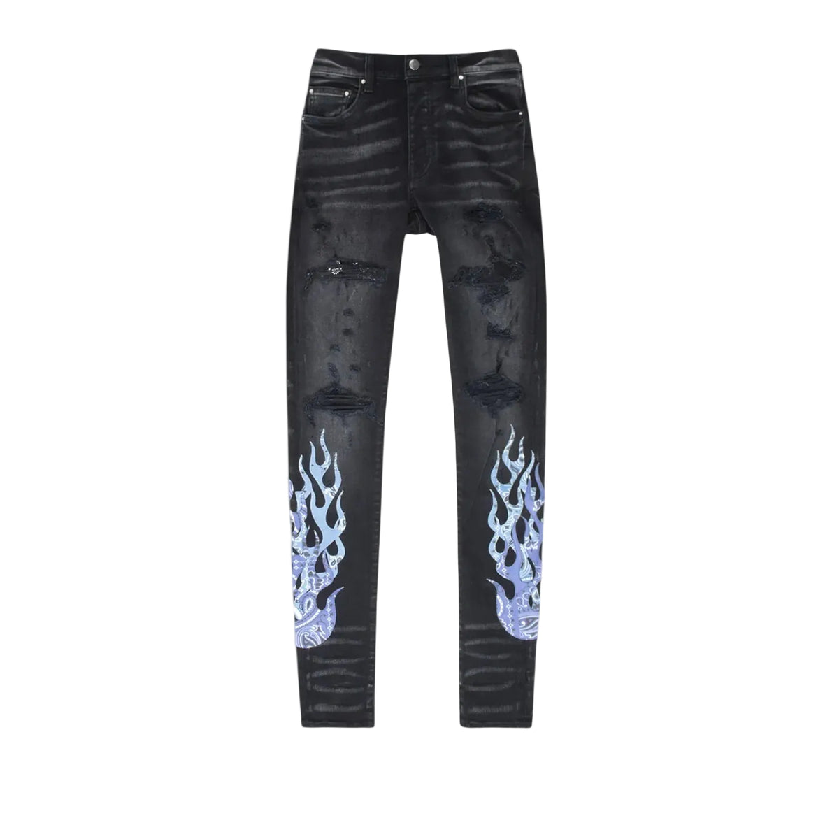 Amiri Bandana Flame Jeans in Black / Blue