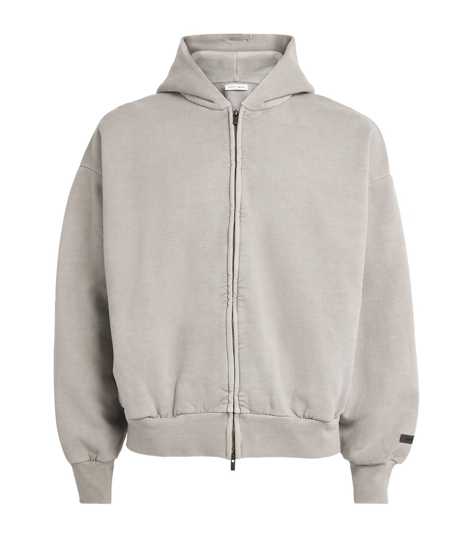 ESSENTIALS Embroidered Classic Full Zip Hoodie Gray