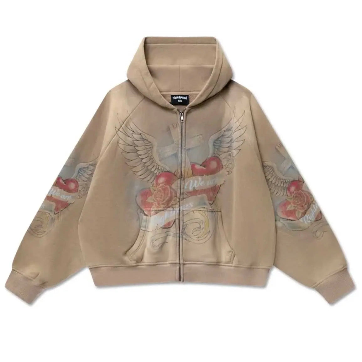 WE ARE RIGHTEOUS SACRED HEART ZIP UP - BROWN