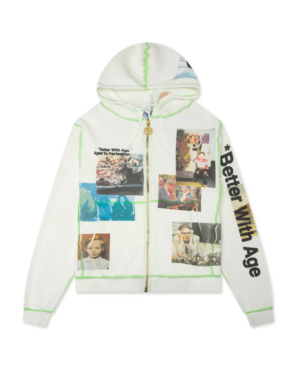 BETTER WITH AGE Ricky Waffle Zip-Up Hoodie White