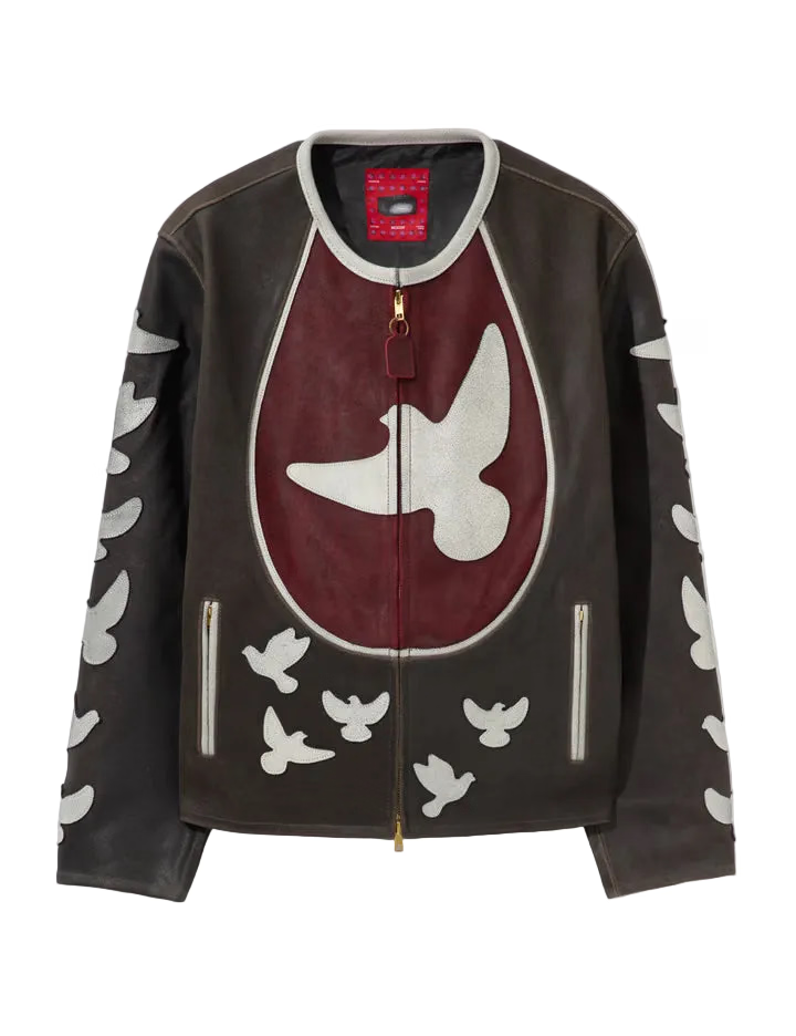 KID SUPER Doves Distressed leather Moto Jacket-Black