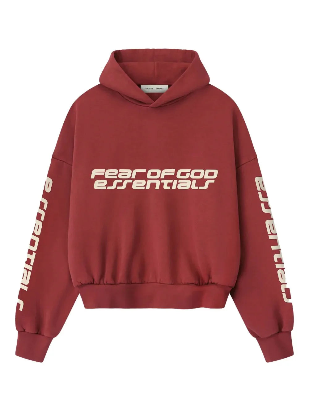 ESSENTIALS Cropped Relaxed Hoodie Crimson