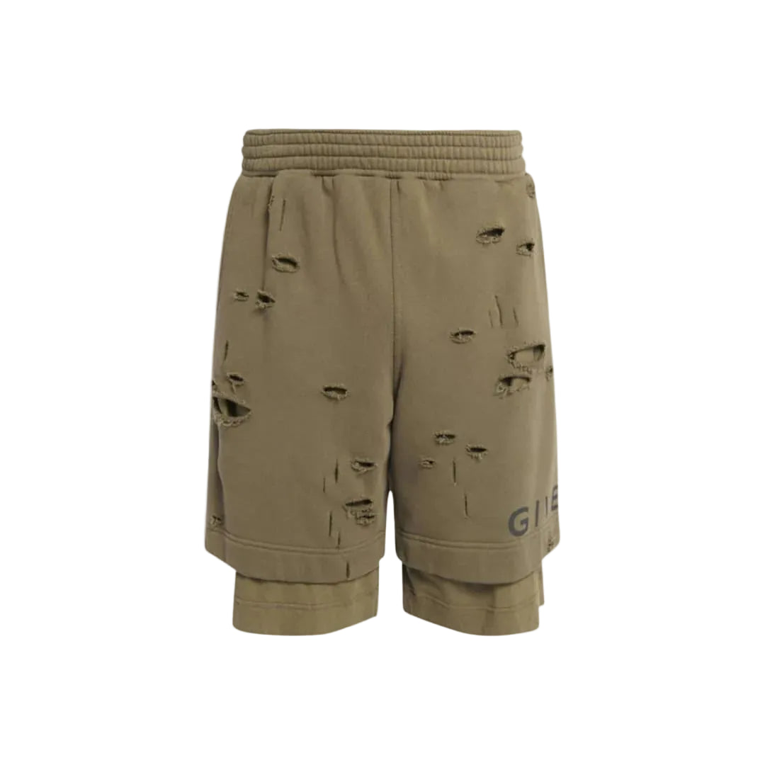 Givenchy Destroyed Felpa Bermuda Shorts Khaki