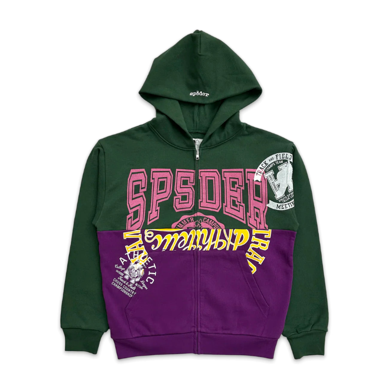 Sp5der Track & Field Collage Zip Up Hoodie Green