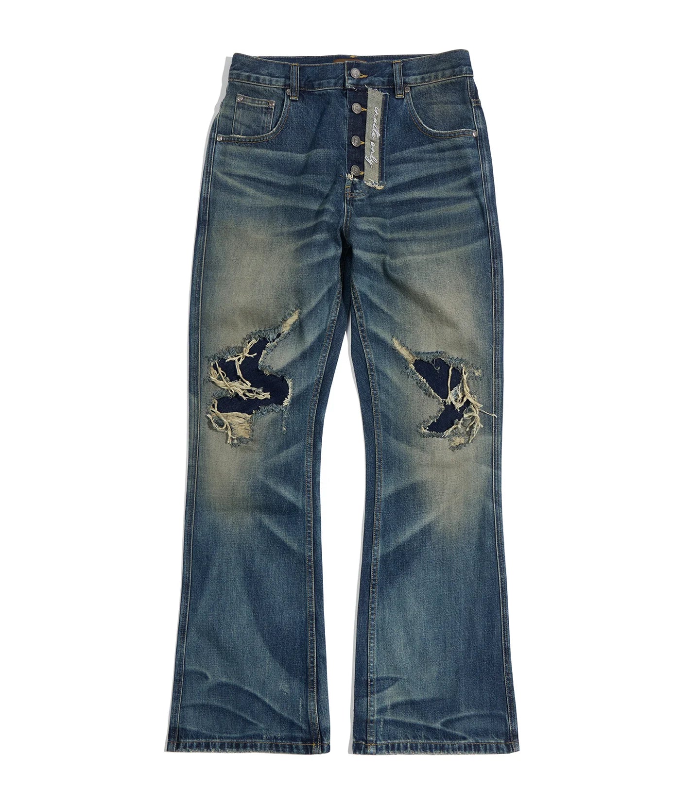Birth of a Royal Child Distressed Embroidery Bootcut Jeans