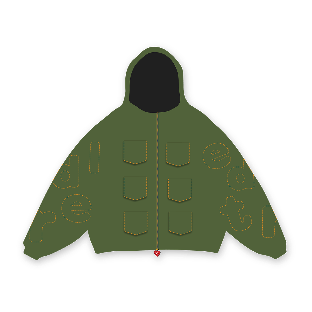 RED LETTERS Just Pockets Scattered Zip Up - Moss