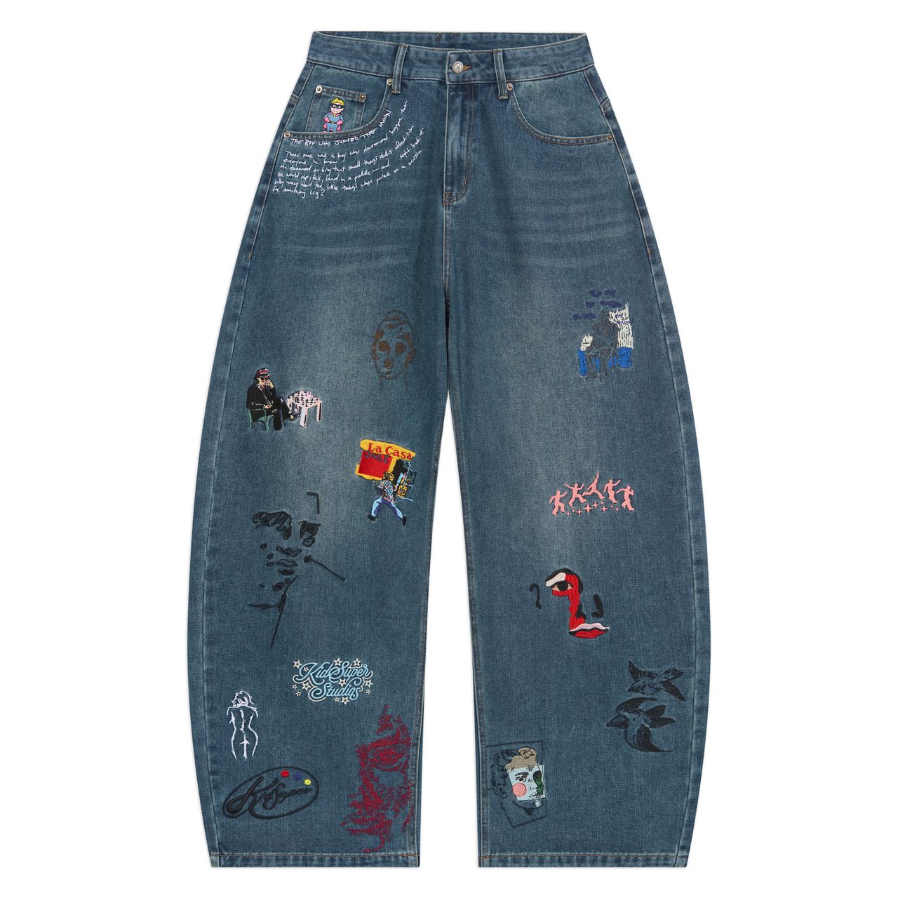 KID SUPER Embroidered Paintings Balloon Pants Blue