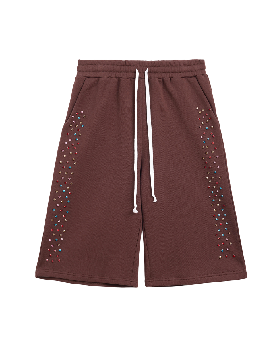 AZVA Crystal Cactus Sweat Shorts Brown
