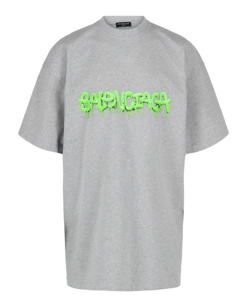 Balenciaga Oversized T-shirt Heather Grey/Slime Green