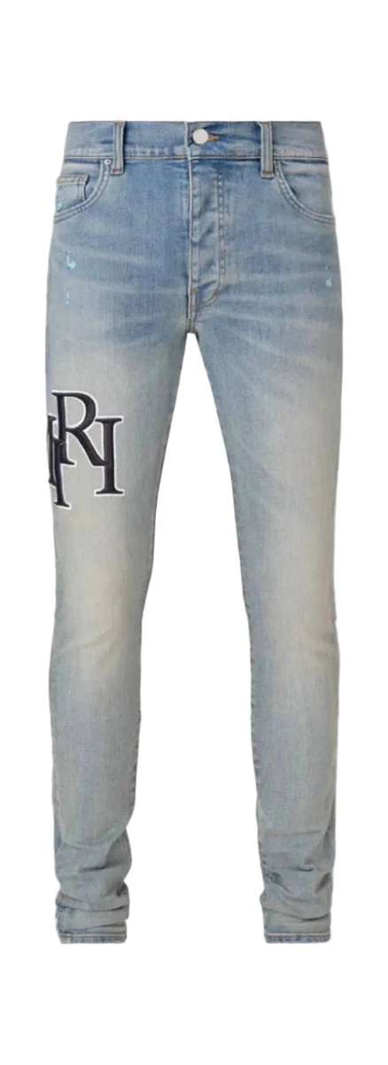 Amiri Staggered Embroidered Logo Jean Vintage Indigo