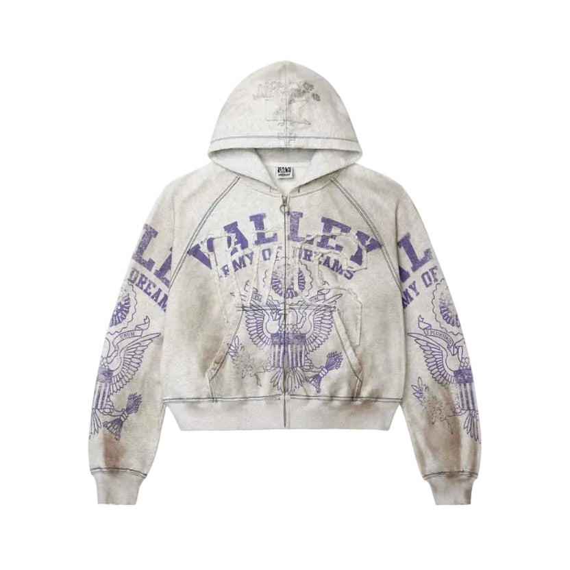 Vale Forever Army Zip Up Hoodie Grey