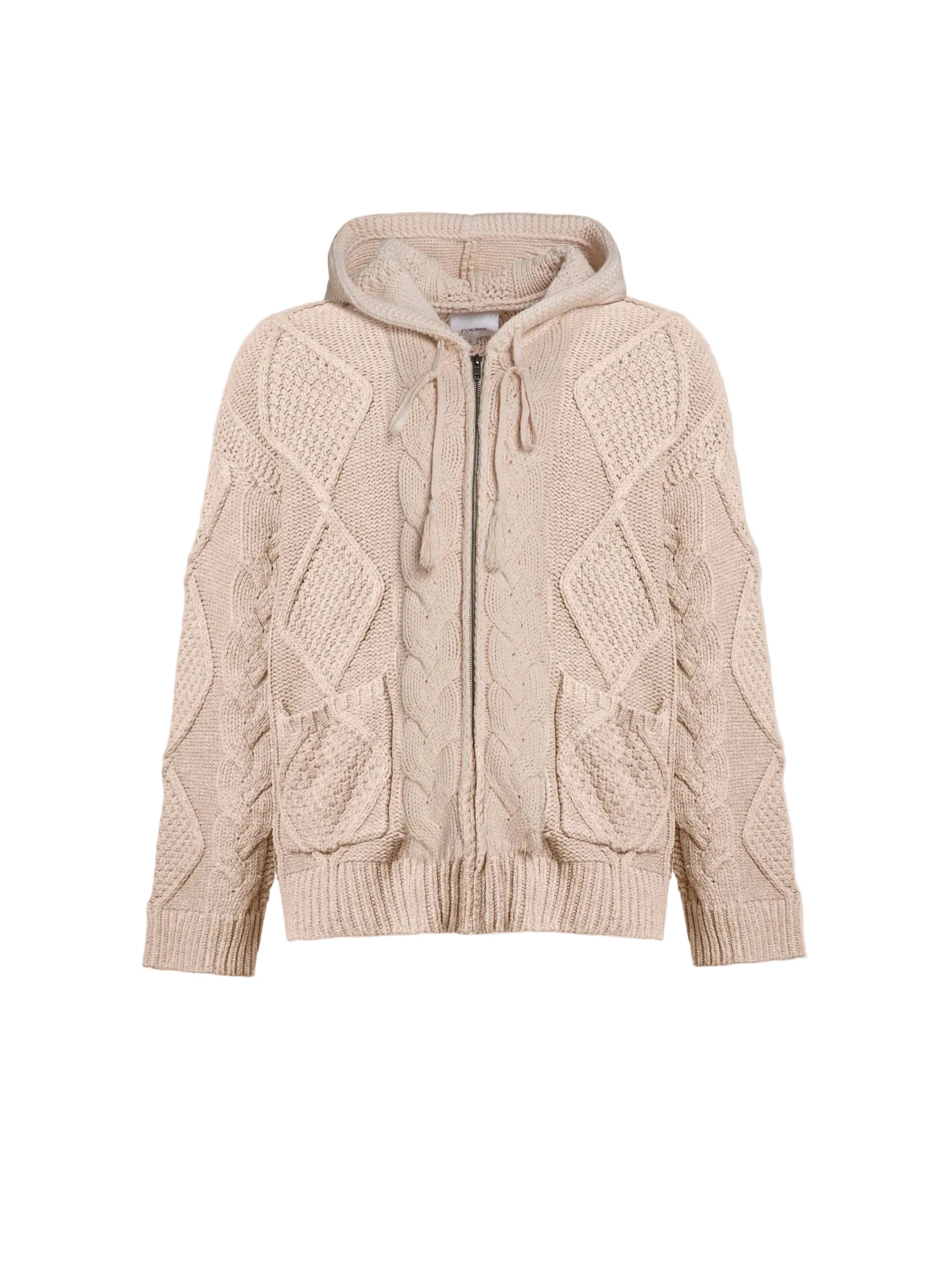 FOUND Zip Up Cream Cable Knit Hoodie